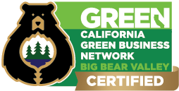 Un logotipo digital que muestra la certificación de Care for Big Bear por parte de la Red de Empresas Ecológicas de California.