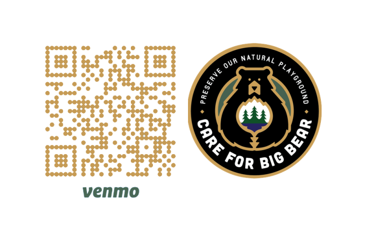 Un código QR para realizar donaciones a Care for Big Bear: el logotipo oficial de Care for Big Bear aparece a la derecha del código QR.