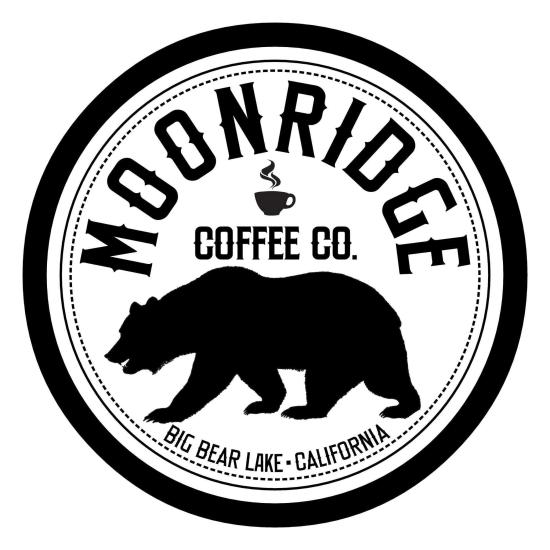 A digital logo for Moonridge Coffee Co. in Big Bear Lake California, their logo has a black bear inside a circle.