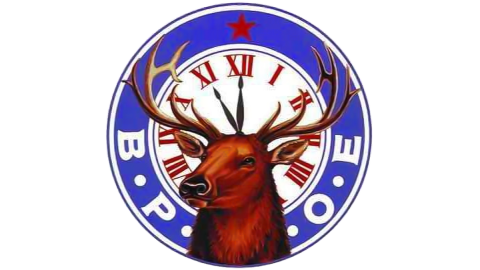 Un logotipo digital para el Big Bear Lake Elks Lodge: en él aparece un alce frente a un reloj con números romanos.