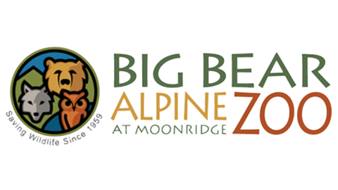 Un logotipo digital para el Big Bear Alpine Zoo: el logotipo muestra un lobo gris, un oso pardo y un búho dispuestos en forma circular.