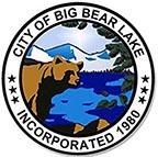 Un logotipo digital para la ciudad de Big Bear Lake, dice Incorporated 1980, hay un oso y montañas en el centro.