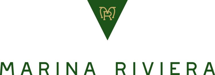 Un logotipo digital para Marina Riviera en Big Bear Lake, California. El logotipo tiene un triángulo con las letras "M" y "R" combinadas.