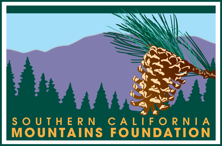 Un logotipo digital para la Fundación de las Montañas del Sur de California, su logotipo tiene una piña con árboles de fondo.