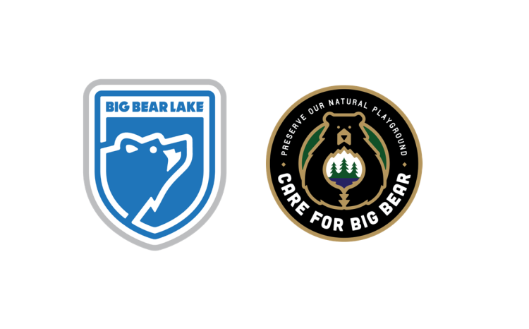 Dos logotipos digitales uno al lado del otro, uno para Visit Big Bear y el otro para Care For Big Bear.