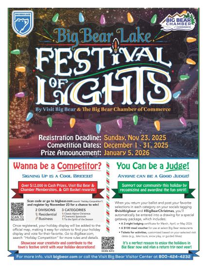 Folleto digital para el concurso del Festival de las Luces organizado por Visit Big Bear y la Cámara de Comercio de Big Bear.
