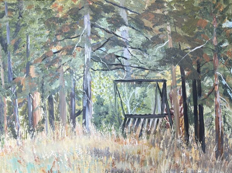 Ganadora del concurso Plein Air 2024, su obra muestra un columpio en medio de un denso bosque.