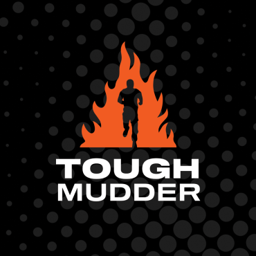 Logotipo digital de la carrera Spartan Tough Mudder, con la silueta de un hombre corriendo rodeado de llamas.