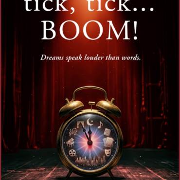 Un folleto digital sobre una obra de teatro que se representa en el Big Bear Performing Arts Center; la obra se titula «Tick, Tick... Boom!».
