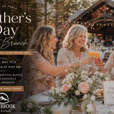Folleto promocional del brunch bufé de lujo del Día de la Madre en Sunnybrook Estate, que tendrá lugar el 10 de mayo de 2026