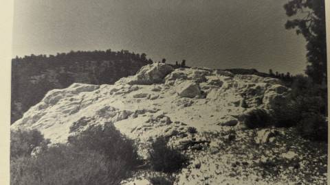 The sacred site of the Yuhaaviatam referred to as God's Eye, the photo depicts the damage done by miners with dynamite.